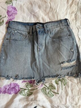 Express Distressed Light Blue Denim Mini Skirt
